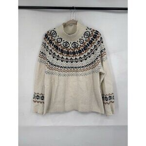 Cupcakes And Cashmere Fair Isle Sweater Women Medium Cream Winter Preppy‎ Snow